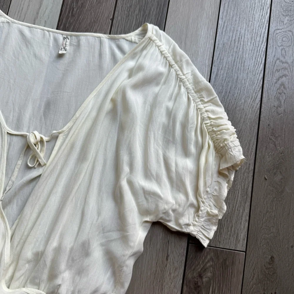 Free People Intimately Ruched Short Sleeve Cream Bodysuit | Size: Small